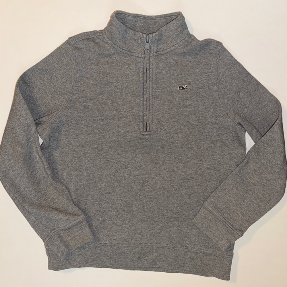 EUC Vineyard Vines Boys Gray Quarter Zip-Up Hoodie Sweatshirt sz 7